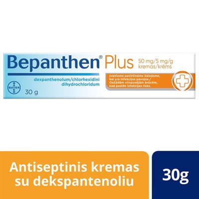 BEPANTHEN PLUS, 50 mg/5 mg/g, kremas, 30 g