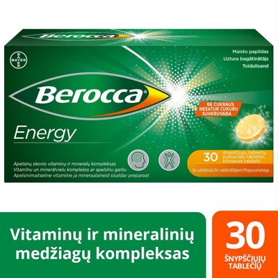 BEROCCA ENERGY, šnypščiosios tabletės, 30 tablečių