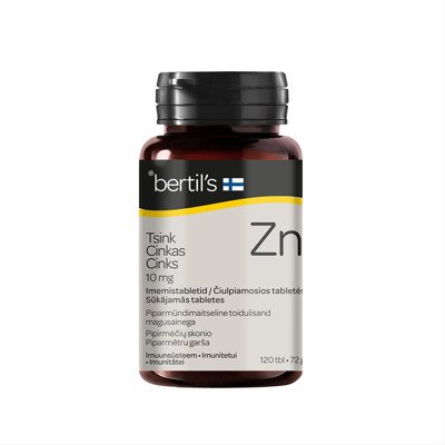 BERTIL'S CINKAS 10 MG, 120 čiulpiamųjų tablečių