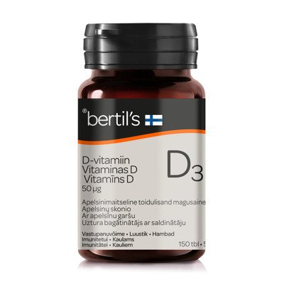 BERTIL'S VITAMIN D3 50 MCG, 150 kramtomųjų tablečių
