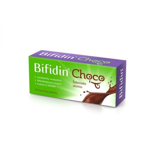 BIFIDIN maisto papildas CHOCO, 20 kramtomųjų tab.
