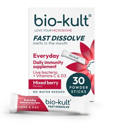 BIO-KULT EVERYDAY IMMUNE, burnoje greitai tirpstantys milteliai, uogų skonio, 30 paketėlių
