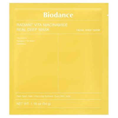 BIODANCE, RADIANT VITA NIACINAMIDE REAL DEEP MASK, lakštinė veido kaukė, 34 g