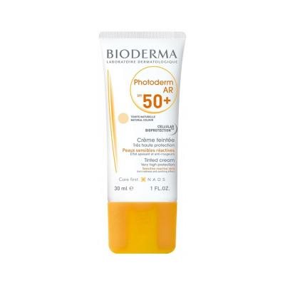 BIODERMA apsauginis kremas nuo saulės raustančiai odai, natūralaus atspalvio PHOTODERM AR, SPF50+, 30 ml