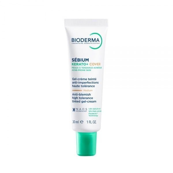 BIODERMA aukštos tolerancijos gelis-kremas su spalva mažinantis spuogus, inkštirus ir po jų likusius randelius, Sébium Kerato+ cover, 30 ml