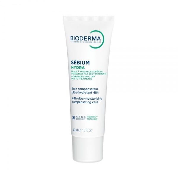 BIODERMA drėkinamasis atkuriamasis kremas išsausėjusiai į spuogus linkusiai odai, SEBIUM HYDRA, 40 ml