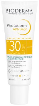 Bioderma PHOTODERM AKN MAT SPF30+ mišriai, riebiai bei į spuogus linkusiai odai apsauginis veido kremas, 40 ml