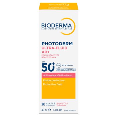 BIODERMA, PHOTODERM ULTRA-FLUID AR+, apsauginis fluidas nuo saulės raustančiai odai, SPF50+, 40 ml