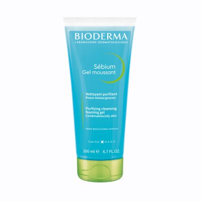 BIODERMA putojantis gelis-prausiklis į spuogus linkusiai, riebiai ar mišriai odai Sébium Foaming Gel, 200 ml