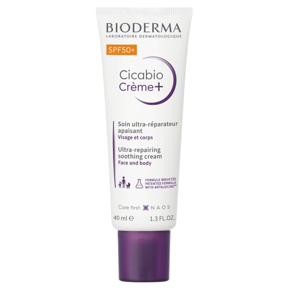 BIODERMA raminamasis kremas su aukšta apsauga nuo saulės CICABIO CREME+ SPF50+, 40 ml