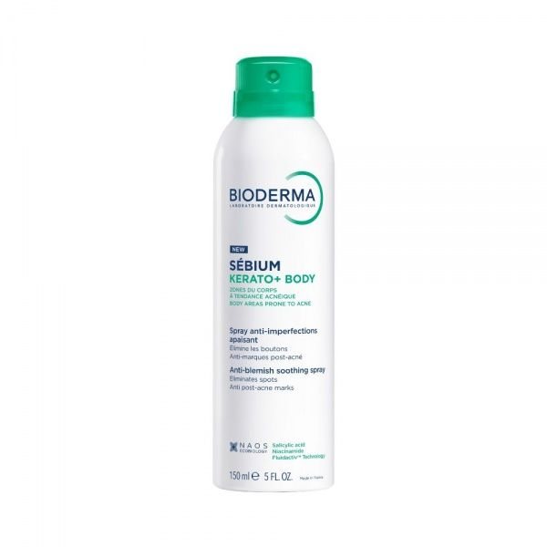 BIODERMA raminamasis kūno purškiklis nuo spuogų į aknę linkusiai odai, Sébium Kerato+ body, 150 ml