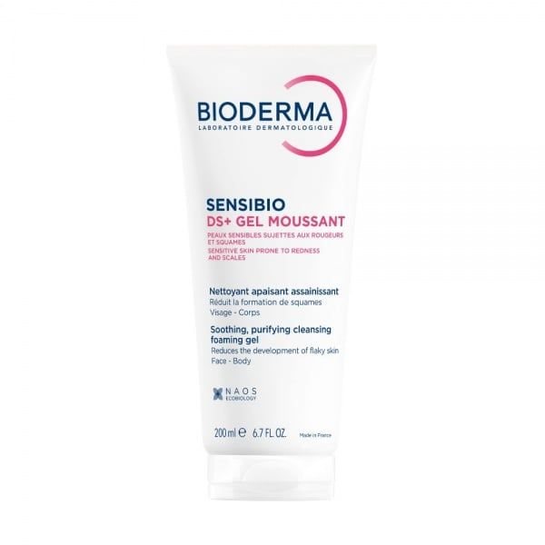 BIODERMA raminantis gelinis prausiklis jautriai odai, linkusiai į paraudimą ir pleiskanojimą SENSIBIO DS+, 200 ml