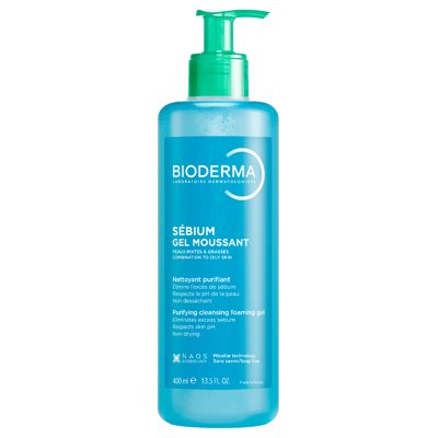 BIODERMA, Sebium Gel Moussant, švelnus gelinis prausiklis riebiai mišriai odai, 400 ml