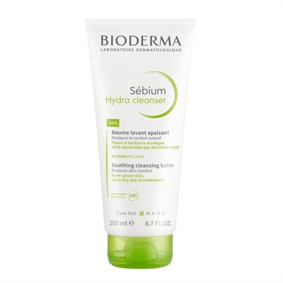 BIODERMA SEBIUM HYDRA CLEANSER, raminamasis prausiamasis balzamas į spuogus linkusiai odai, 200 ml