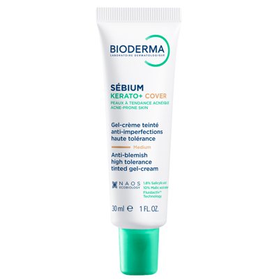 BIODERMA SEBIUM KERATO+COVER, aukštos tolerancijos gelis-kremas su spalva mažinantis spuogus, inkštirus ir po jų likusius randelius, 30 ml