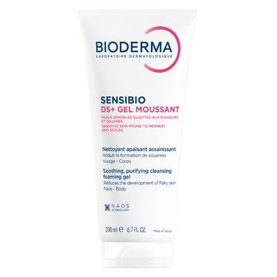 BIODERMA SENSIBIO DS+, gelinis jautrios, pleiskanojančios ir paraudusios odos prausiklis, 200 ml