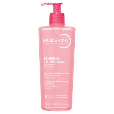 BIODERMA SENSIBIO GEL MOUSSANT, švelnus micelinis gelinis prausiklis jautriai odai, 500 ml