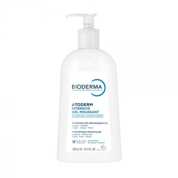 BIODERMA švelnus gelinis prausiklis labai sausai ir atopiškai odai ATODERM INTENSIVE GEL MOUSSANT, 500 ml
