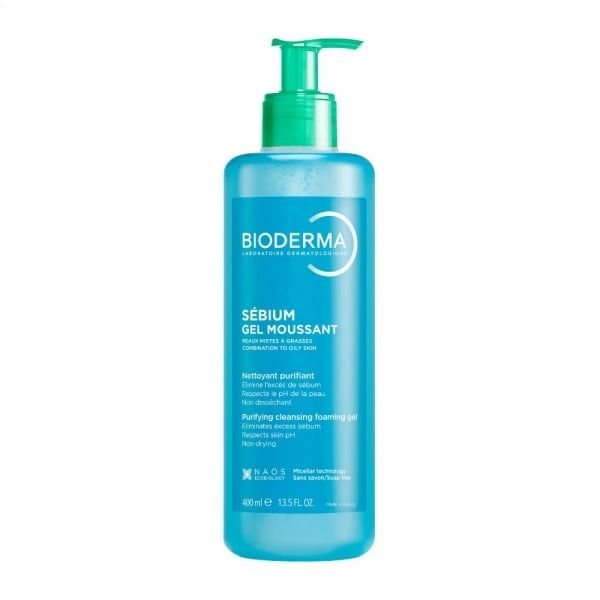 BIODERMA švelnus gelinis prausiklis riebiai, mišriai odai SÉBIUM GEL MOUSSANT, 400 ml