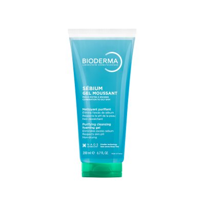 BIODERMA švelnus gelinis prausiklis riebiai, mišriai odai SEBIUM GEL MOUSSANT, 200 ml