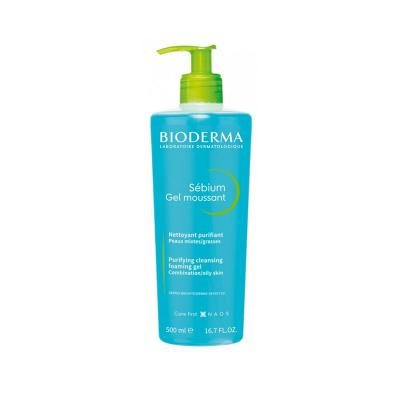 BIODERMA švelnus gelinis prausiklis riebiai, mišriai odai SEBIUM GEL MOUSSANT, 500 ml