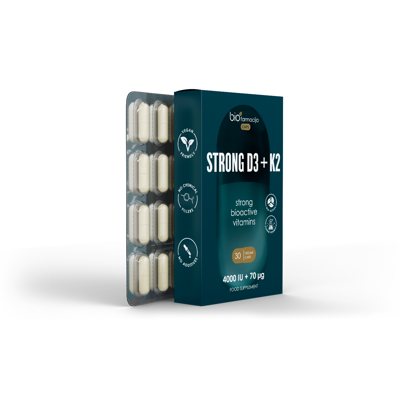 BIOFARMACIJA CAPS STRONG D3+K2 4000 IU + 70 µG, 30 kapsulių