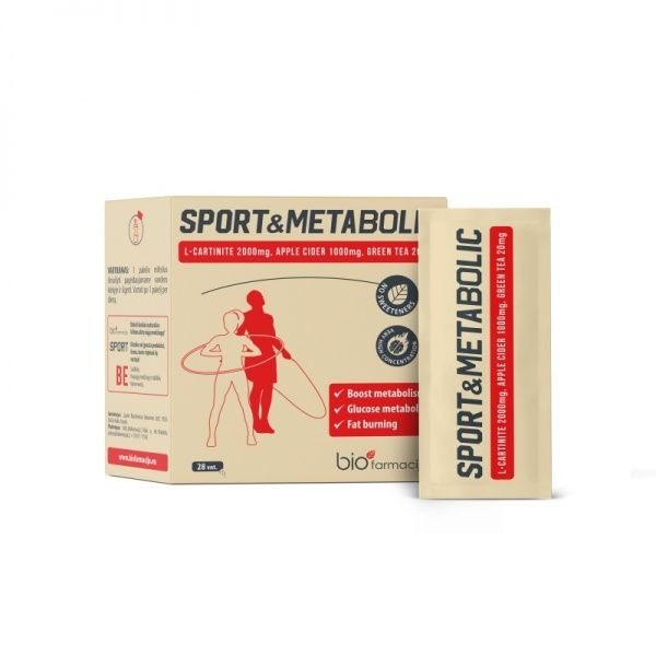 BIOFARMACIJA maisto papildas milteliais SPORT & METABOLIC, 28 pak.