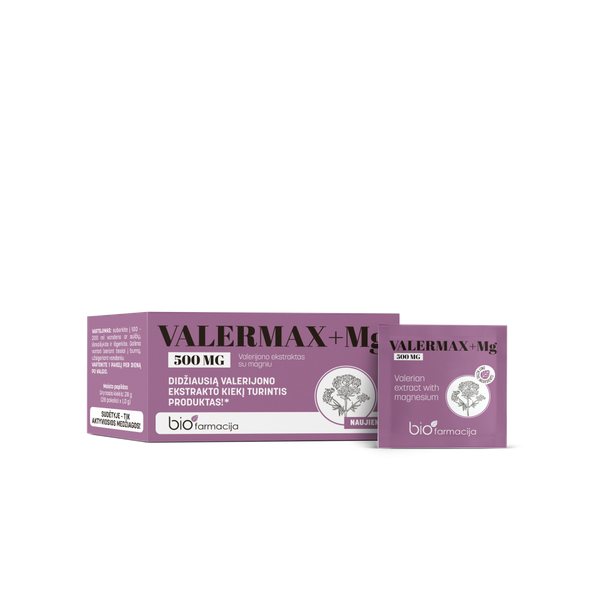 BIOFARMACIJA maisto papildas milteliais VALERMAX + Mg, 28 pak.