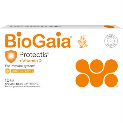 BIOGAIA PROTECTIS, 10 kramtomųjų tablečių su vitaminu D3, apelsinų skonio