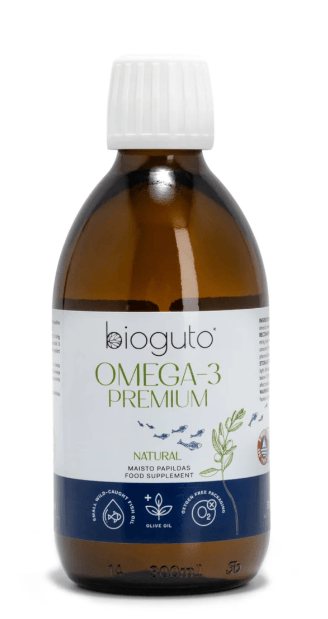 Bioguto Omega-3 Premium NATURAL žuvų taukai, 300 ml