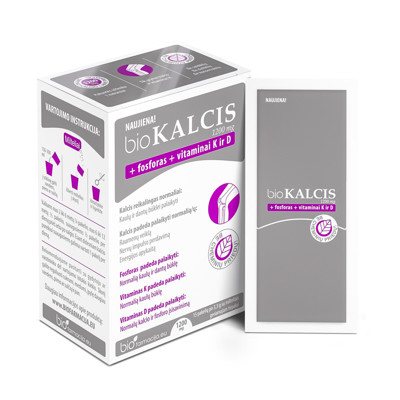 BIOKALCIS 1200 mg + FOSFORAS + VITAMINAI K ir D, milteliai, 15 paketėlių