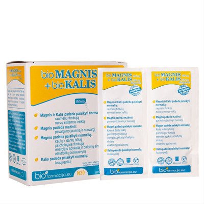 BIOMAGNIS 300 mg + BIOKALIS 300 mg DISPERSE, milteliai, 30 paketėlių