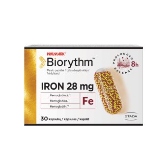 BIORYTHM IRON (prailginto veikimo geležis), 28 mg, 30 kapsulių