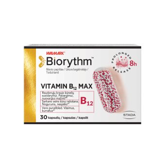 BIORYTHM VITAMIN B12 MAX (prailginto veikimo vitaminas B12), 30 kapsulių