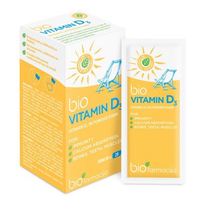 BIOVITAMINAS D3, milteliai pakeliuose, 20 vnt