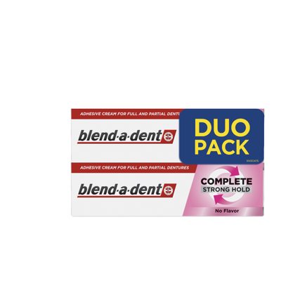 BLEND-A-DENT COMPLETE STRONG HOLD NO FLAVOR, Fiksuojamasis dantų protezų kremas, 2 vnt., 47 g