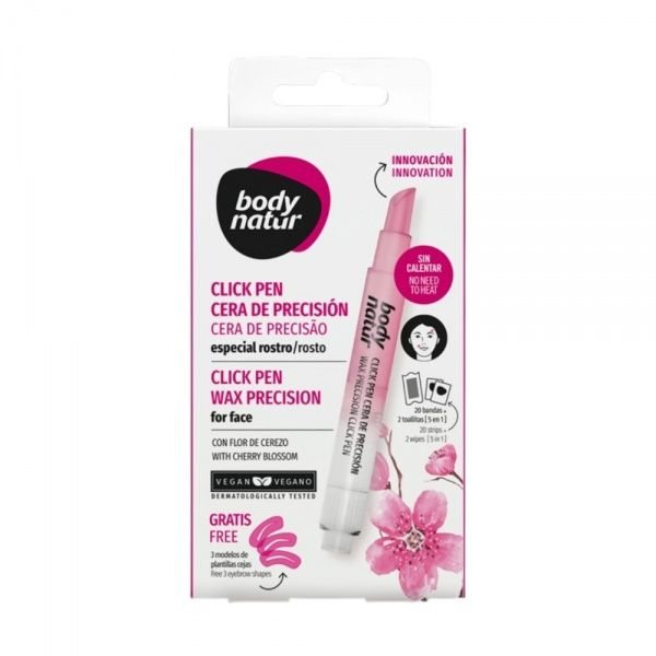 BODY NATUR depiliacinio vaško rašiklis veidui CLICK PEN, + 20 juostelių, 3 ml