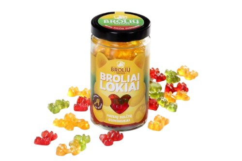 BROLIŲ MEDUS PASIFLORŲ, OBUOLIŲ IR AVIEČIŲ SKONIO GUMINUKŲ MIKSAS, 500 g
