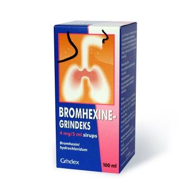 BROMHEXINE-GRINDEKS 4 mg/ sirupas 100 ml, 5 ml