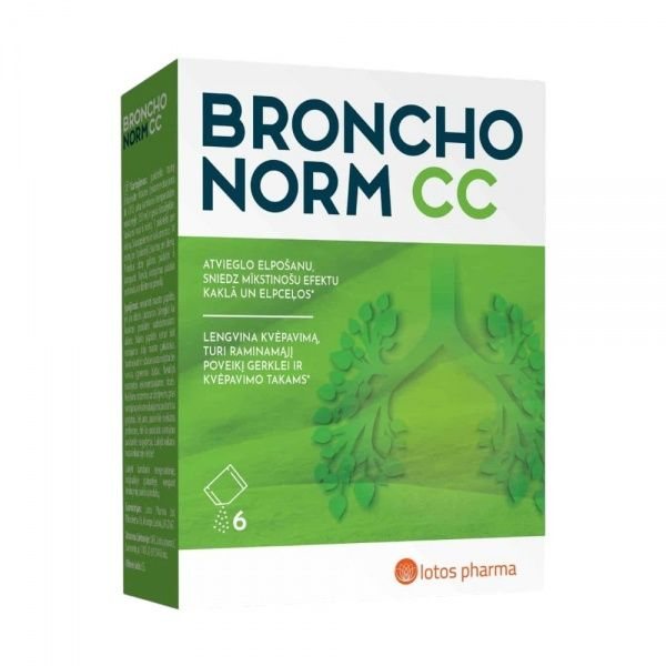 BRONCHONORM maisto papildas CC, aviečių skonio, 6 vnt