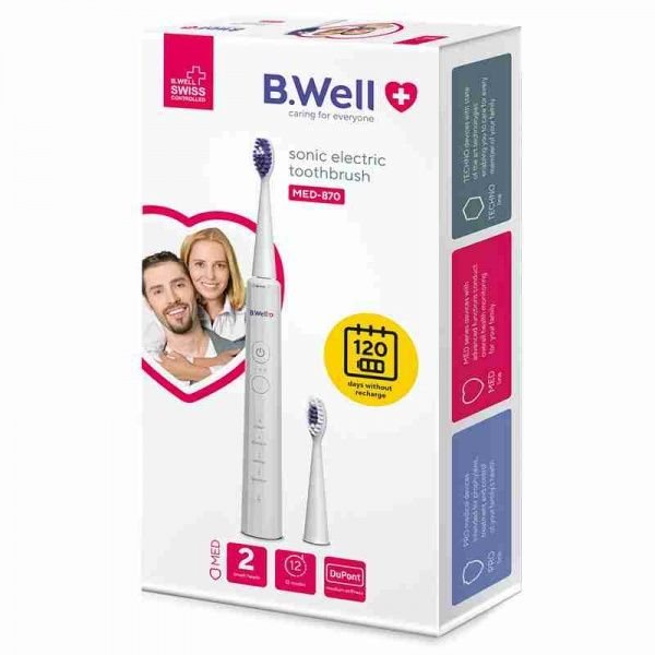 B.WELL elektrinis dantų šepetėlis MED-870, baltas, 1 vnt