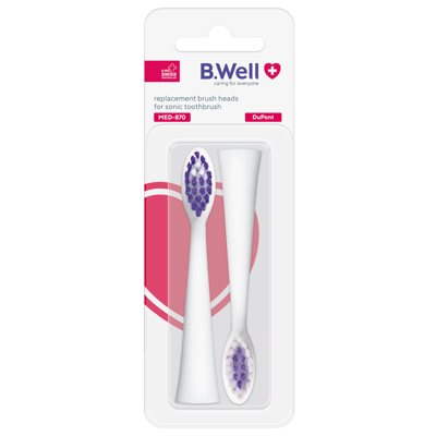 B.Well PRO-870 Dantų šepetėlio valymo galvutės, Balta, 2 vnt