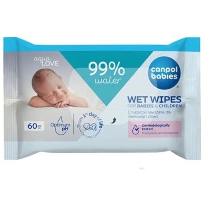 CANPOL BABIES 14/200, drėgnos servetėlės kūdikiams ir vaikams 99 % vandens, 60 vnt