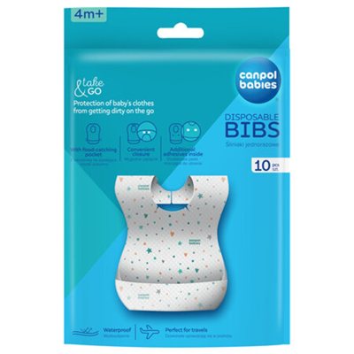 CANPOL BABIES 1/800, vandeniui atsparūs vienkartiniai seilinukai su kišenėmis, 10 vnt