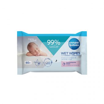CANPOL BABIES drėgnos servetėlės kūdikiams ir vaikams, 99 % vandens, 60 vnt., 60 vnt