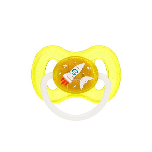 CANPOL BABIES lateksinis, apvalus čiulptukas KOSMO, 6-18 mėn., geltonas, 1 vnt