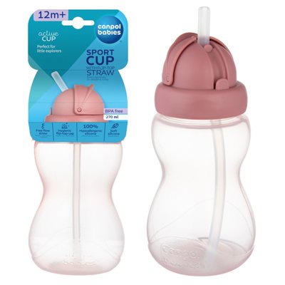 CANPOL BABIES Pink 56/109_pin2, gertuvė su šiaudeliu 12 mėn.+, 270 ml