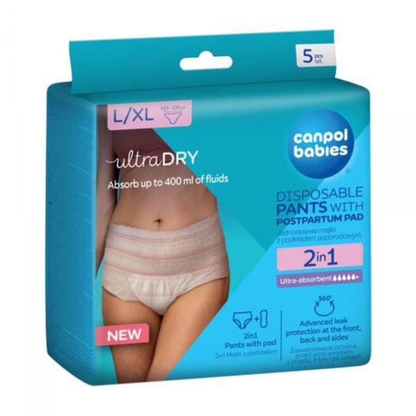 CANPOL BABIES vienkartinės kelnaitės po gimdymo 2 IN 1, L/XL, 5 vnt