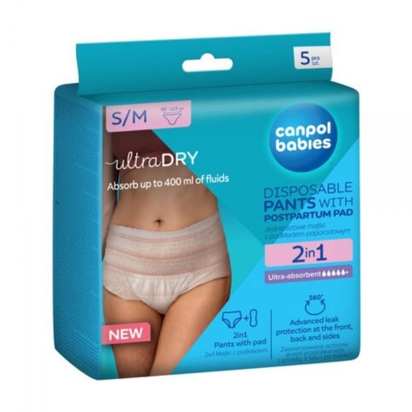CANPOL BABIES vienkartinės kelnaitės po gimdymo 2 IN 1, S/M, 5 vnt