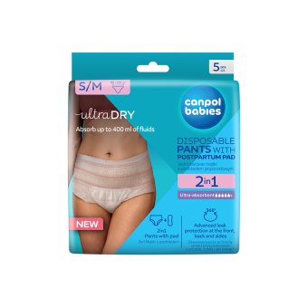 CANPOL BABIES vienkartinės kelnaitės su įklotu po gimdymo 2in1, S/M dydis, 78/011, 5 vnt., 5 vnt